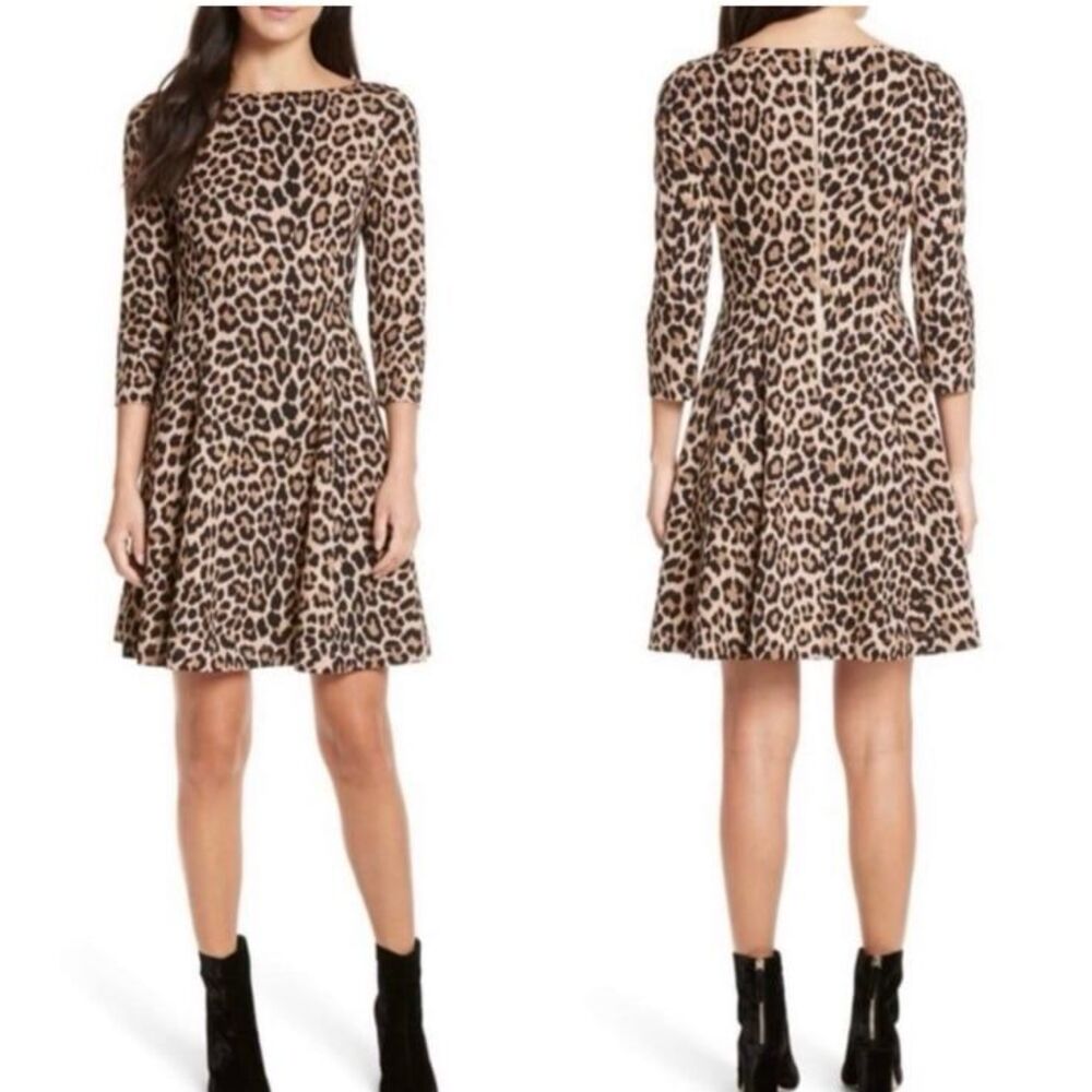 Kate Spade Leopard Print Fit and Flare Ponte Dress Size 10 NWT